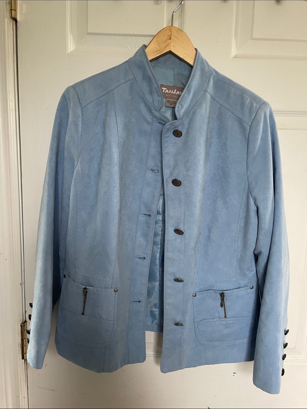 TanJay Pale Blue Suede Button-Front Jacket